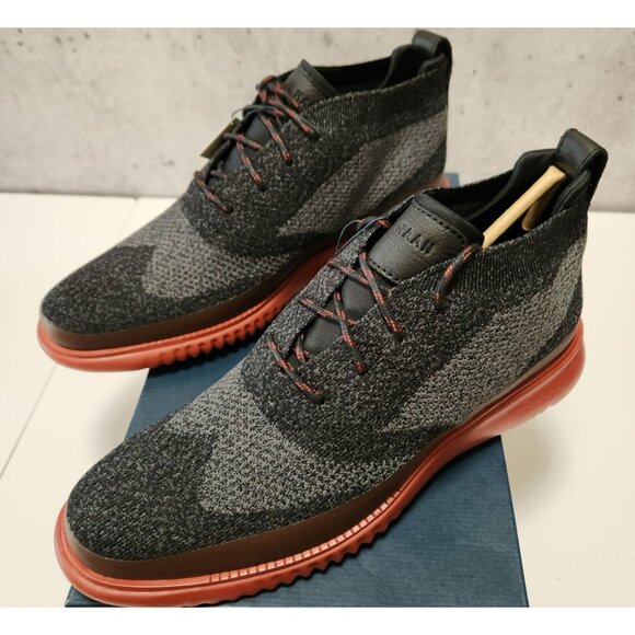 NWB Cole Haan Zerogrand Stitchlite Knit Chukkas Mens 8.5M Black/Gray Red Sole - Picture 2 of 16